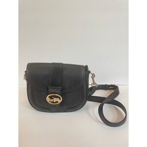 Coach Georie Saddle Bag 20 Black Pebbled Leather Crossbody Horse Carriage 1950